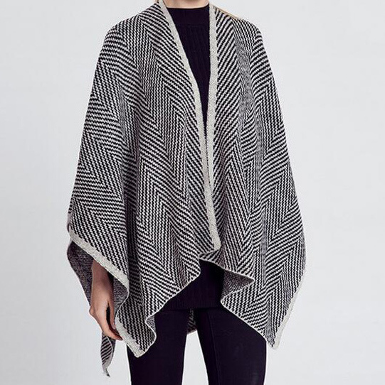 Womens Cashmere Feel Knitted Jacquard Cape Stole Poncho Shawl (SP623)