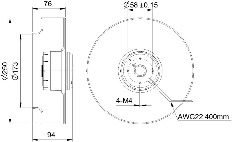 250mmx94mm Diameter AC Centrifugal Fans with Maintenance-Free Ball Bearings