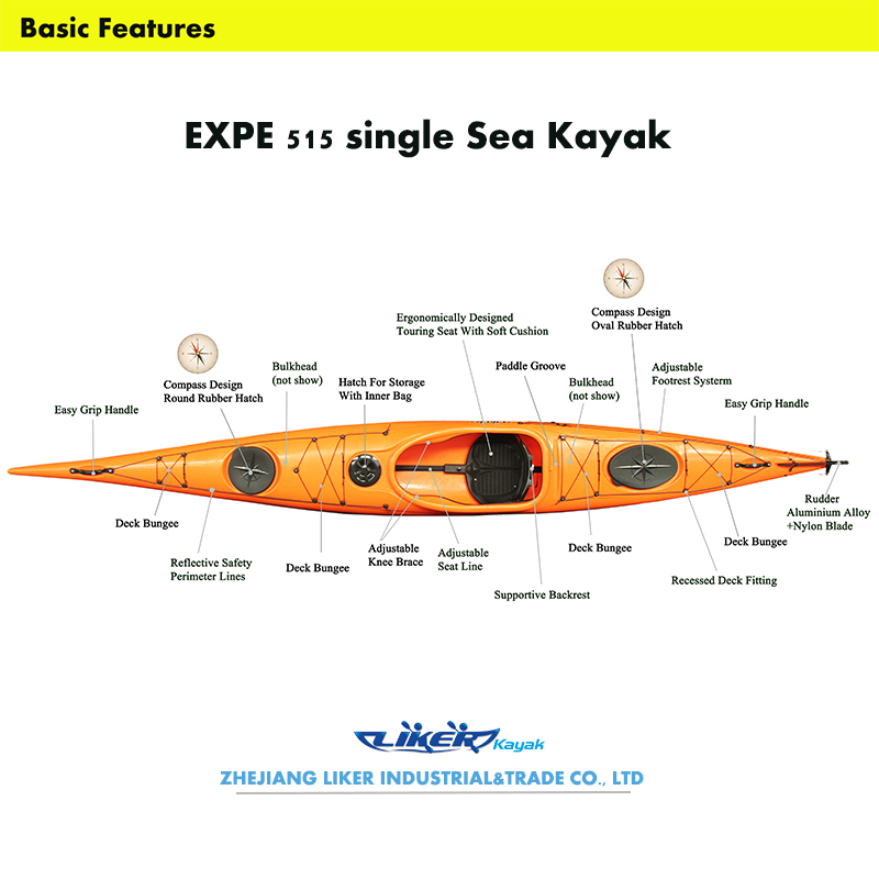 Touring Kayak, Ocean Kayak, 1 Seat Kayak 5.15m LLDPE Hull (EXPE16.9)