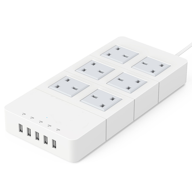 EU/Au/Us/UK Plug 6 Outlet Socket with 5 USB Ports