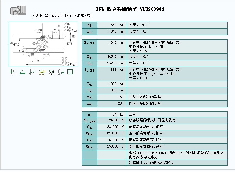 Flange Slewing Ring Bearing (VLU200944)