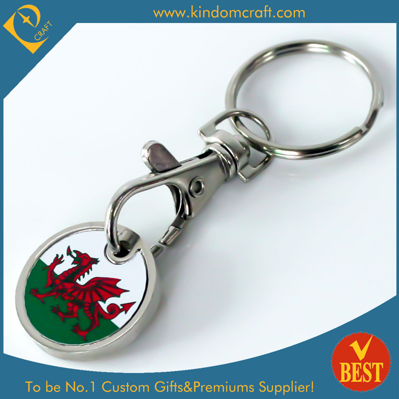 Promotion Shopping Trolley Coin Keyring with Metal Stick