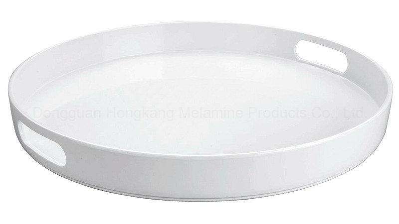 White Melamine Round Tray with Handle