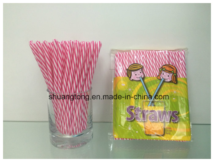 Plastic Tableware Spiral Duoble Colors Striped Hard Straight Straw