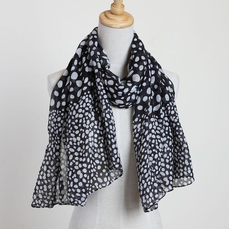 Black Ground White DOT Big Size Polyester Voile Long Scarf PP058bl