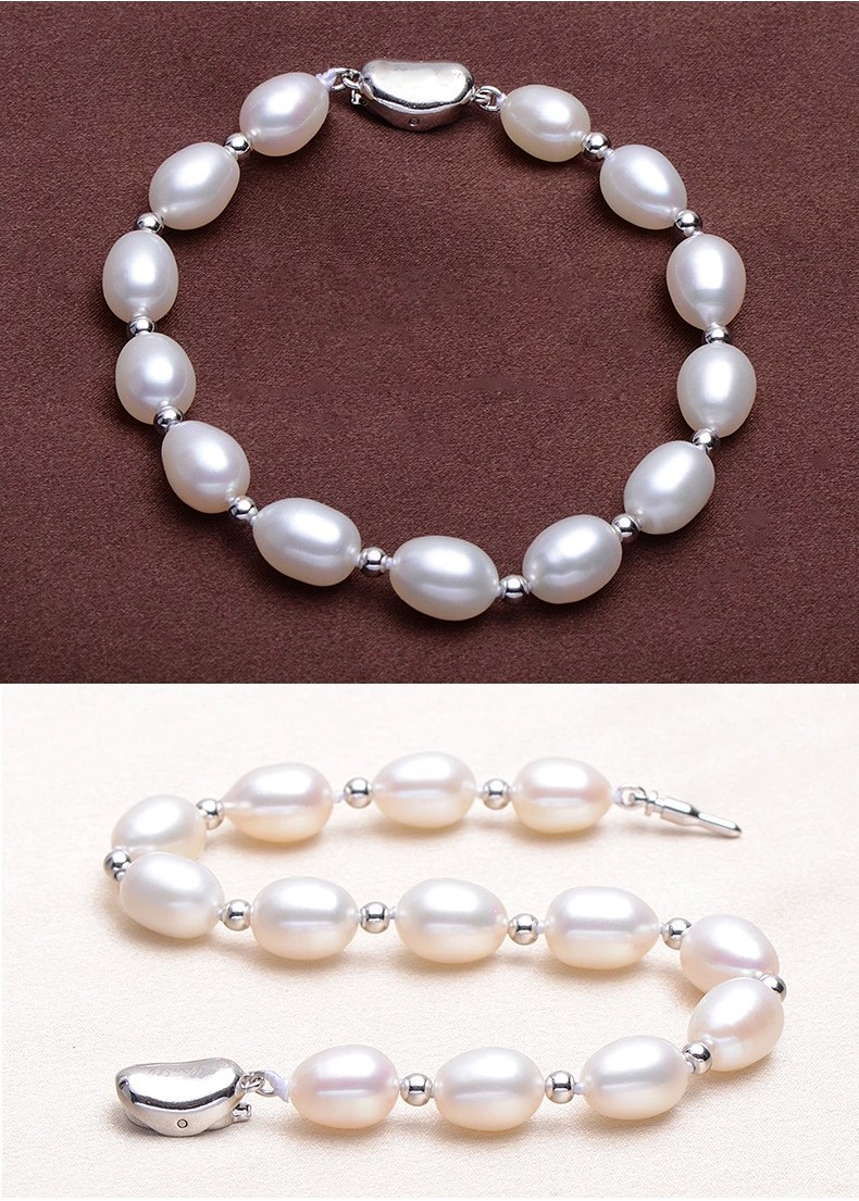 Simple Design fashion Freshwater AAA Grade 8-9mm Rice Pearl Bracelet