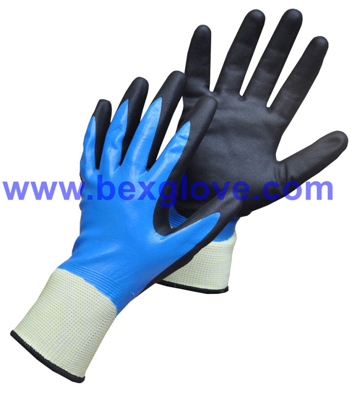 13 Gauge Nylon Liner, Nitrile Coating, Double Coated, Micro-Foam Finish Work Glove