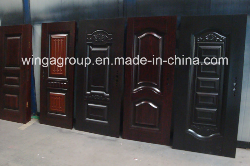 3D Design Brown Color Exterior Security Steel Metal Door (W-SZ-05)