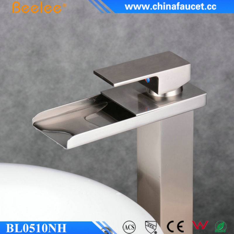 Beelee Brushed Nickel Single Handle Waterfall Bathroom Sink Faucet