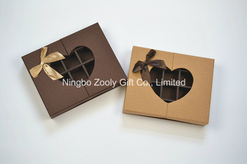 Customized Paper Chocolate Box with Insert and Clear Heart Shaped Window / Chocolate Gift Boxes