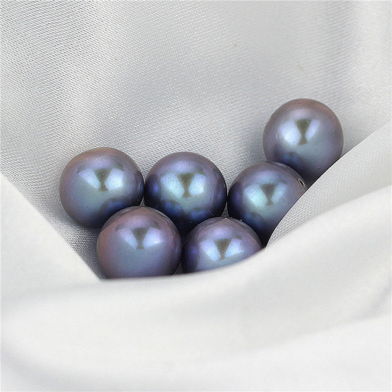 Snh Dye Grey Color Nice Freshwater Round Half Drilled Pearl Beads