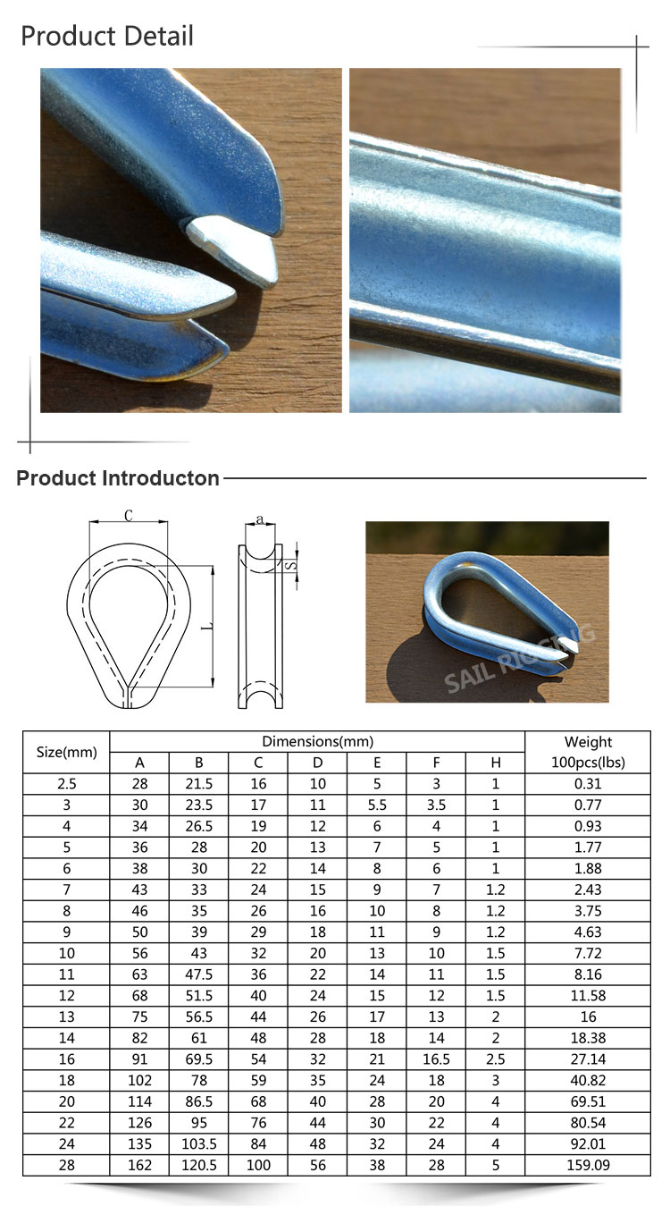 Hardware Rigging Steel Galvanied DIN6899A Wire Rope Thimble