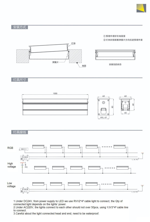 6063 Extruded Aluminum IP67 Customized Length Linear LED Inground Light 36W LED Uplighting