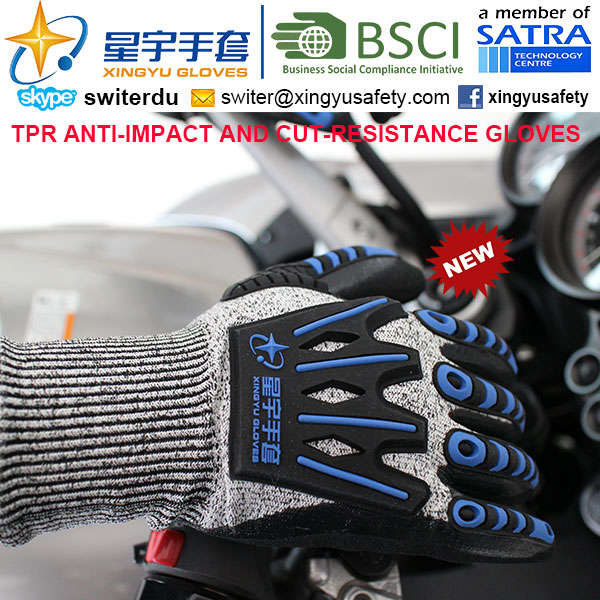 Cut-Resistance and Anti-Impact TPR Gloves, 13G Hppe Shell Cut-Level 5, Nitrile Foam Palm Coated, Anti-Impact TPR on Back Mechanic Gloves