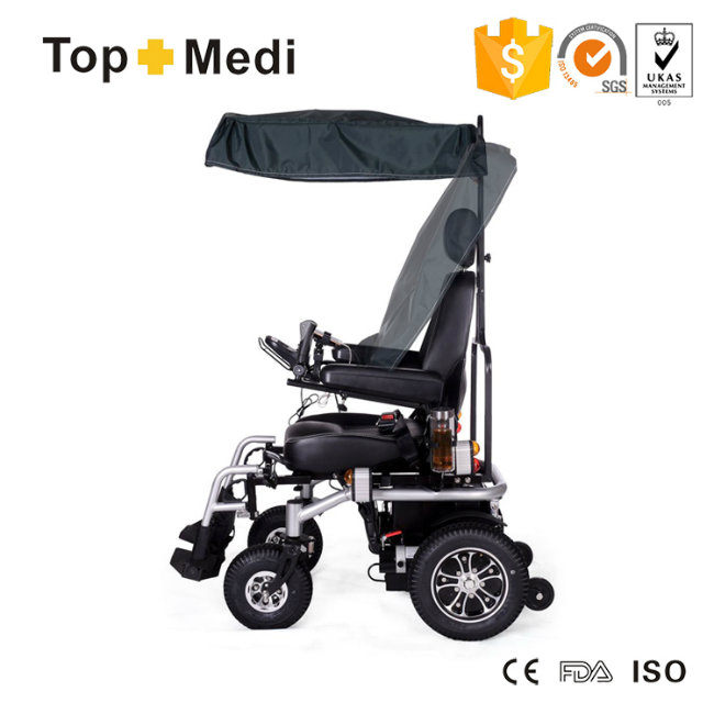 Topmedi Upgrade Electric Power Wheelchair with Awning Cup Phone Holder