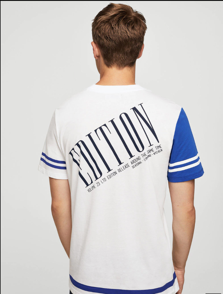 Men's Message White and Blue Cotton T Shirt