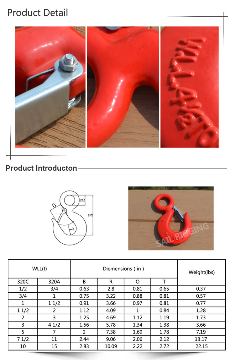 S320 Drop Forged Alloy Steel Lift Eye Hook with Latch