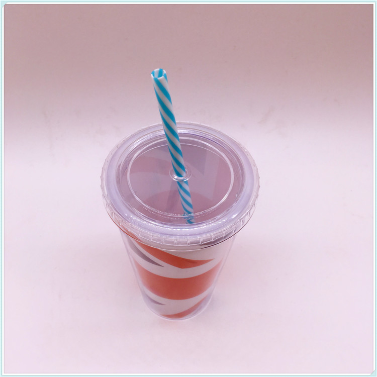 Summer Promotional Cheap Single Wall Plastic Juice Cup with Straw