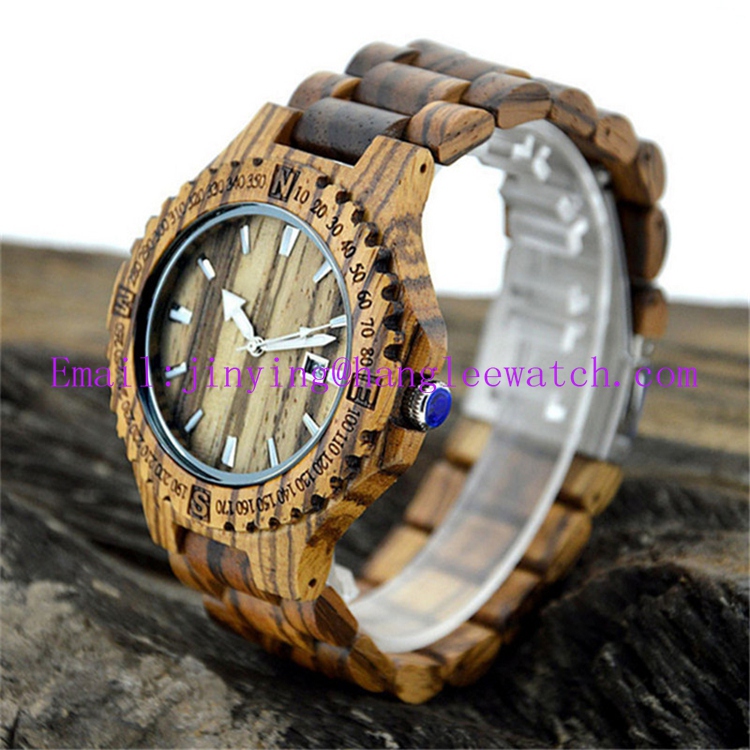 New Style Cheap Sanders Wooden Zebra Wood Quartz Watch (HL-CD003)