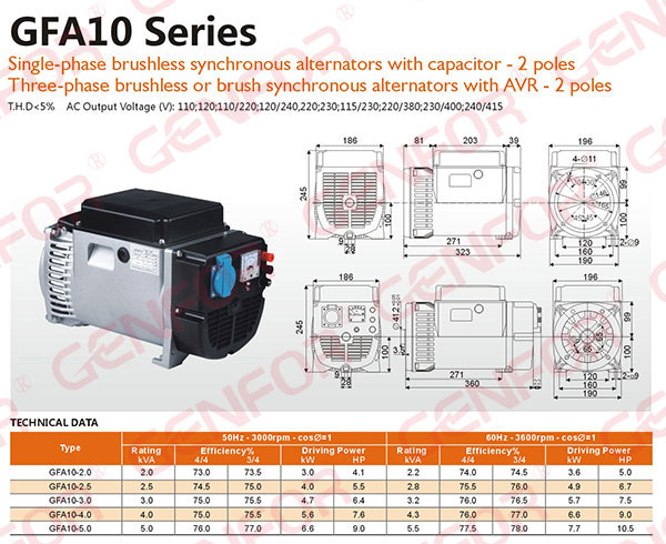 3kVA Alterantor with Brush AVR Battery Charge, Electric, Stable Voltage