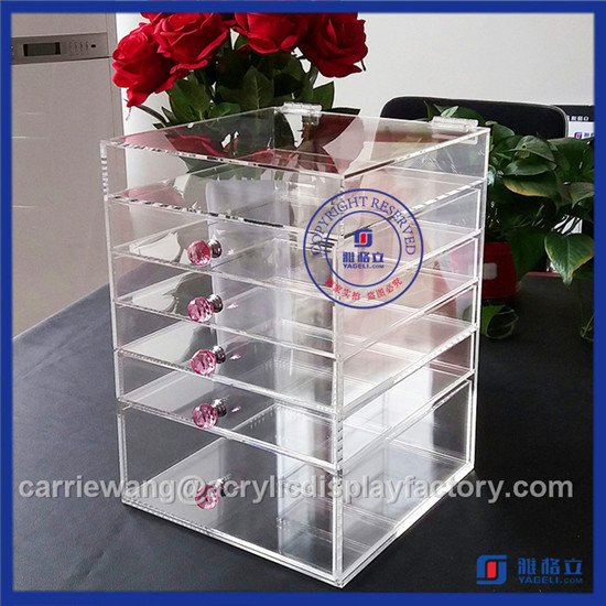 China Supplier Hot Sale Black Acrylic 3 Drawers / Acrylic Maup Organizer with Crystal Knobs