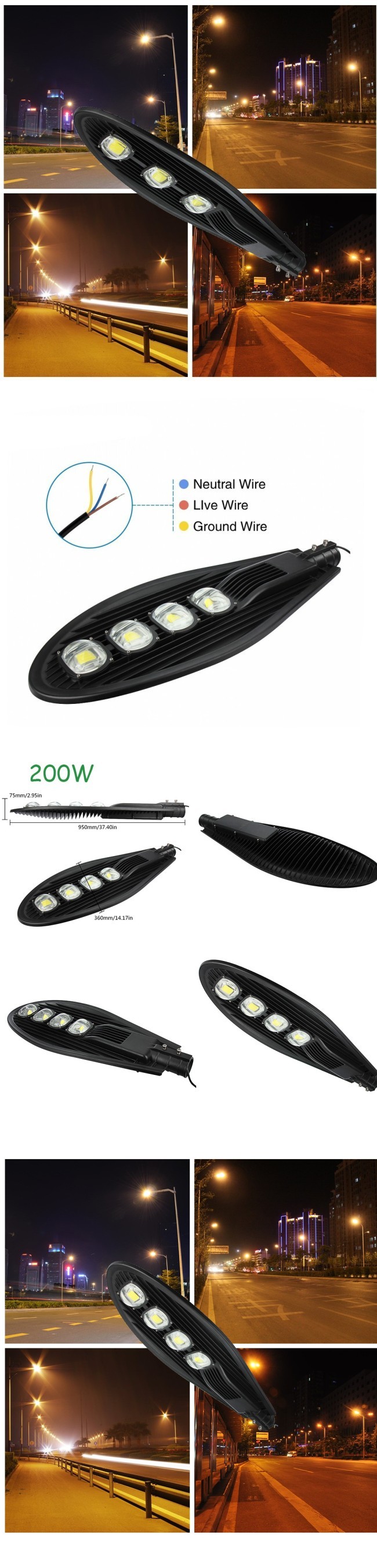 Highway 30W LED Street Lamp COB LED 5-Year Warranty IP65 White Black Housing