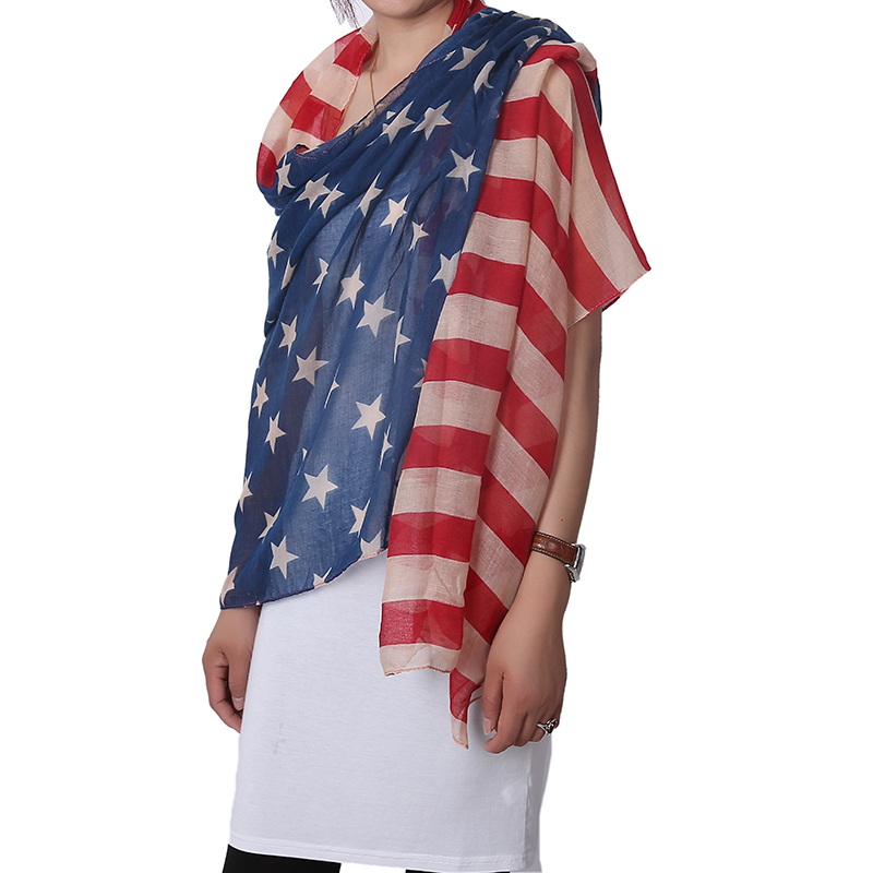 Women White and Blue American Flag Long Scarf