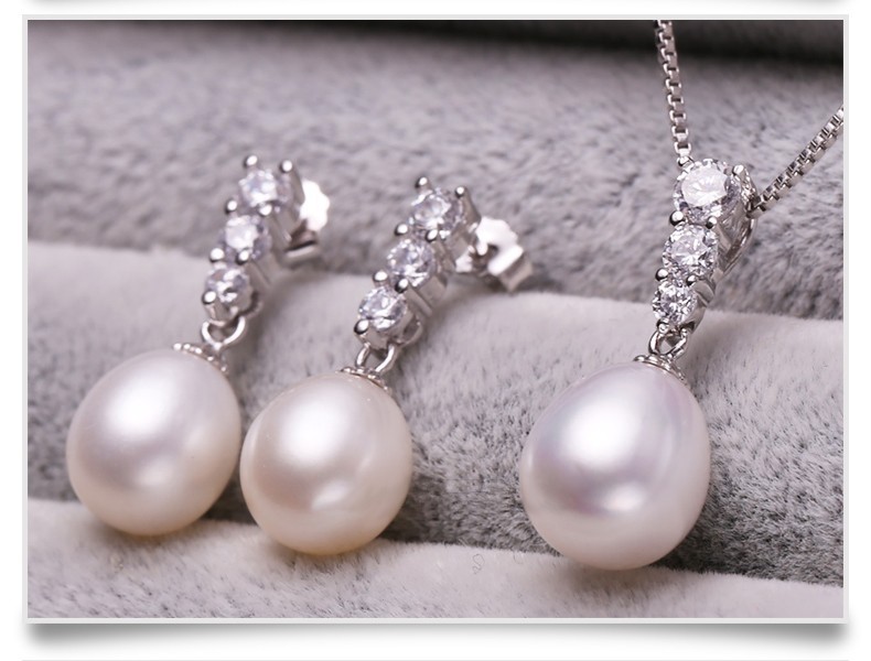 Natural Fresh Water Jewellery Pearl Set 9-10mm AAA Drop Pearl Fresh Water Pearl Set