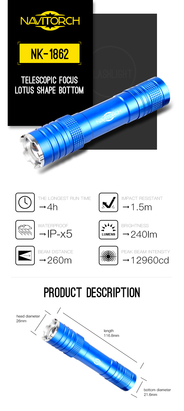 Aluminum Alloy Rechargeable CREE XP-E LED Waterproof Zoomable Torch (NK-1862)