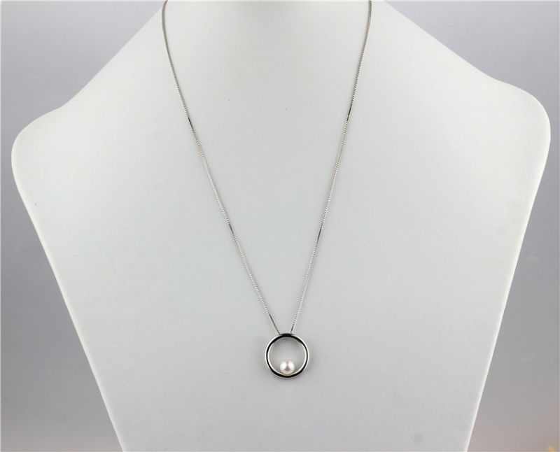 Large Circle Silver Natural Simple Pearl Pendant