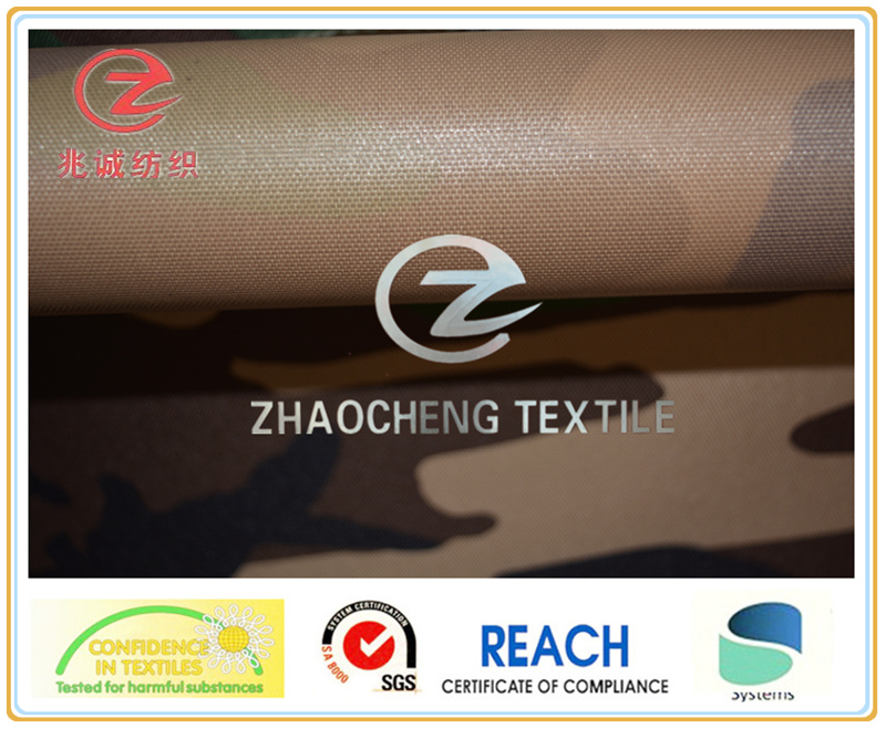 600d Desert Camouflage Printing PU Coated for Military Vest Uses (ZCBP008)