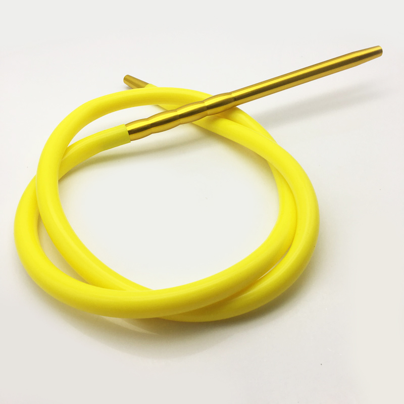 2m Metal Mouthpiece Shape Yellow Silicone Hookah Shisha Hose (ES-HH-016-4)