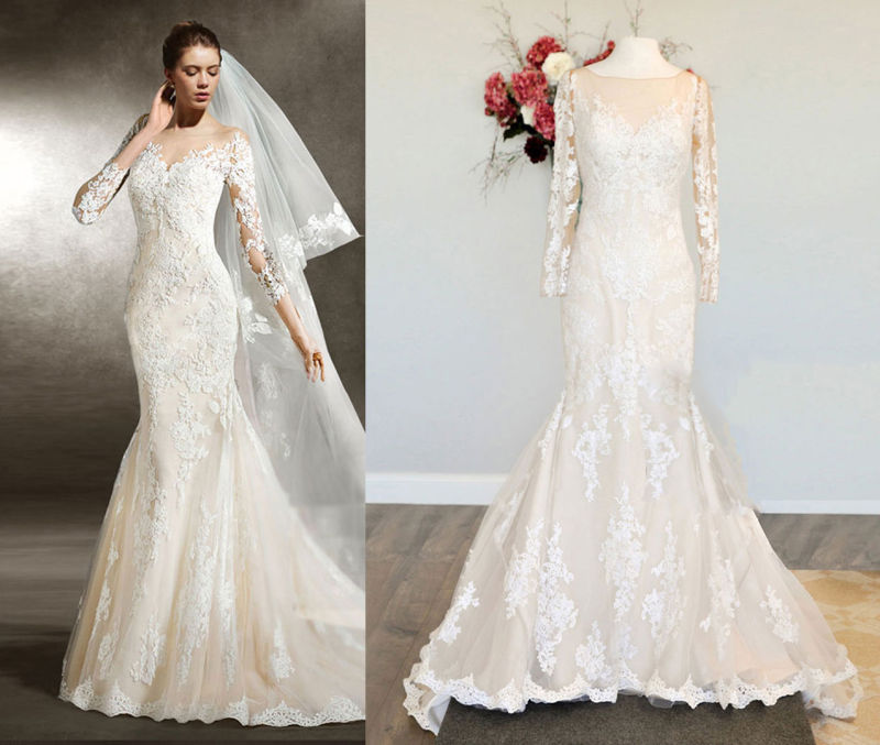 Full Sleeve Illusion Wedding Dress with Lace Edge