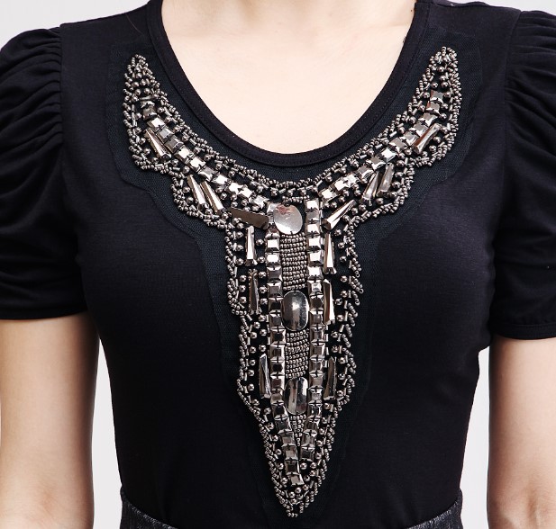 Women's Fashion Beading Round Neck Summer Hotsale T-Shirt