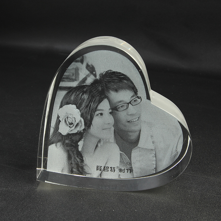 Heart 3D Engraving Crystal Photo Frame Craft for Wedding Gift