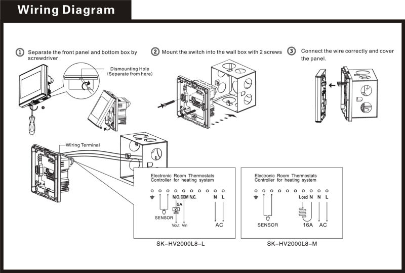 Underfloor Heating Thermostat Touch Switch Metal Frame (SK-HV2000L8-M)