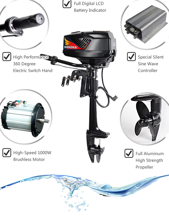 Brushless Hangkai 48V 800W Electric Boat Motor Outboard 3.6HP