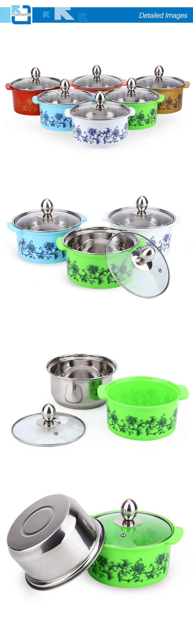 Colorful Stainless Steel Hot Pot & Stock Pot with Glass Lid