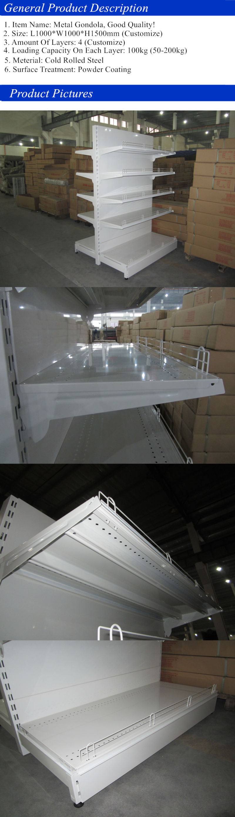 Supermarket Double Side Plain Shelf Metal Shelf