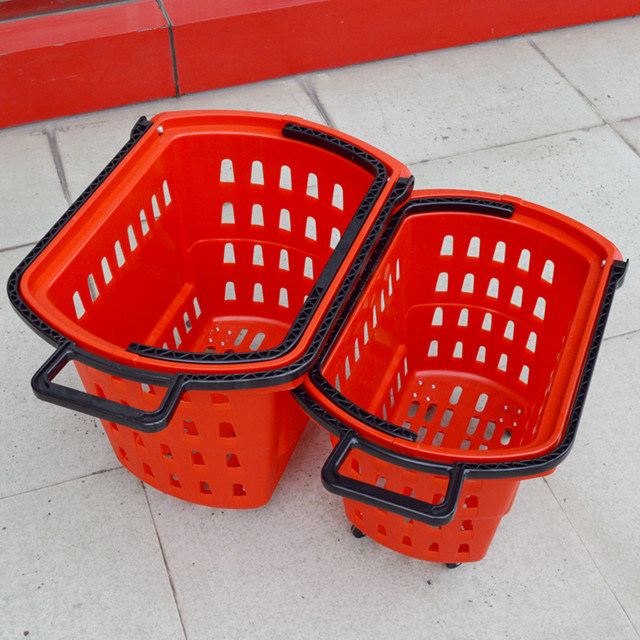 Supermarket Rolling Plastic Shopping Handle Basket