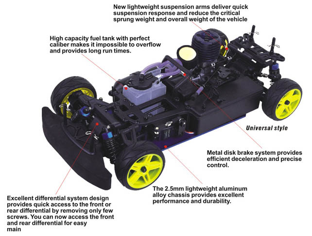 Newest 1/10th Scale Nitro Touring Car PVC Plastic RC Model Car