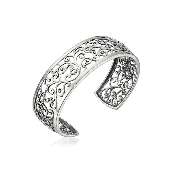 Wholesale Sterling Silver Filigree Cuff Bracelet with Rhodium Plated