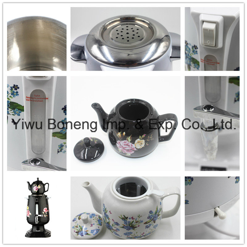 Sf-3316 (black) Turkish Samovar, Electric Kettle, Iranian, Russian Samovar with Ceramic Teapot
