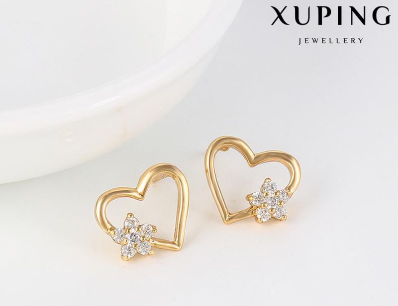 91664 Fashion Elegant CZ Diamond Heart-Shaped 18k Gold-Plated Imitation Jewelry Earring Studs