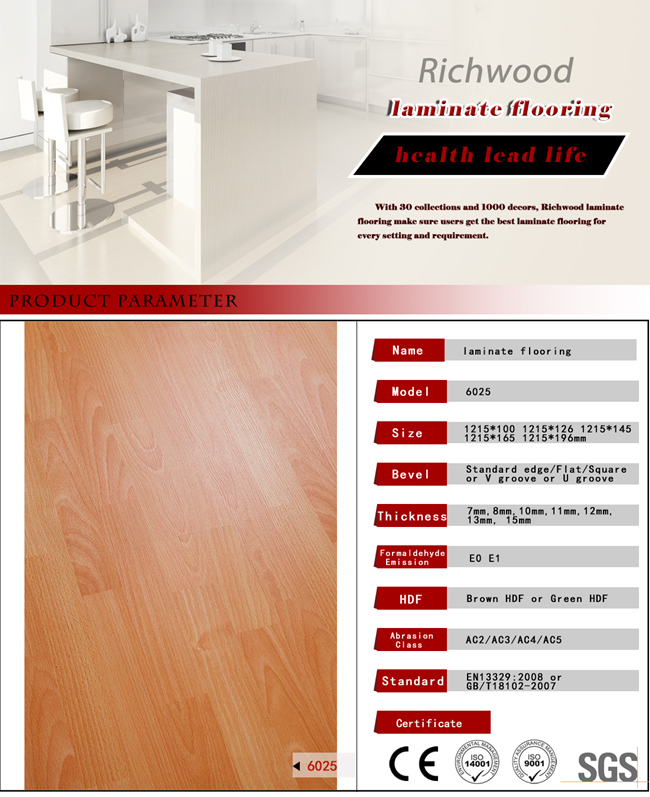 Commercial 8.3mm E1 AC3 Walnut U-Grooved Wood Wooden Laminated Laminate Flooring