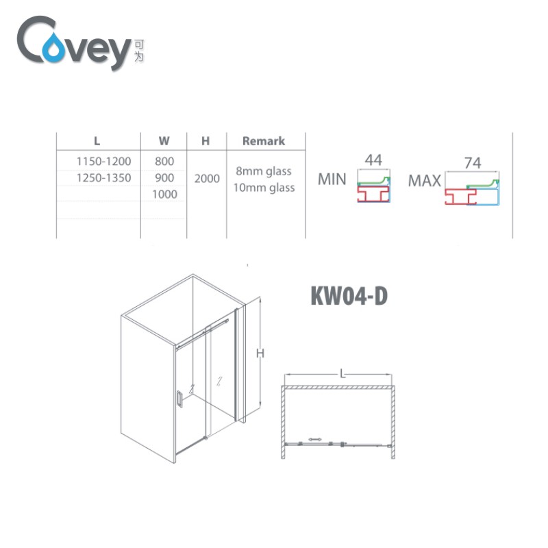 Sliding Shower Door/Shower Screen with Tempered Glass (A-KW04-D)