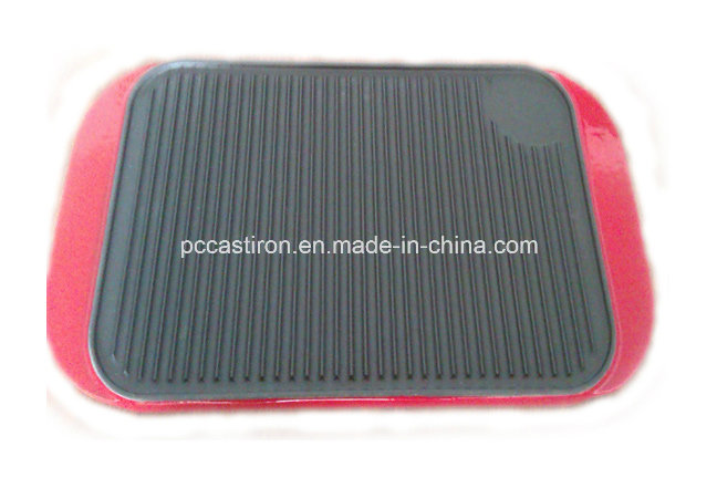 Preseasoned Cast Iron Griddle Plate with Enamel Handle Supplier