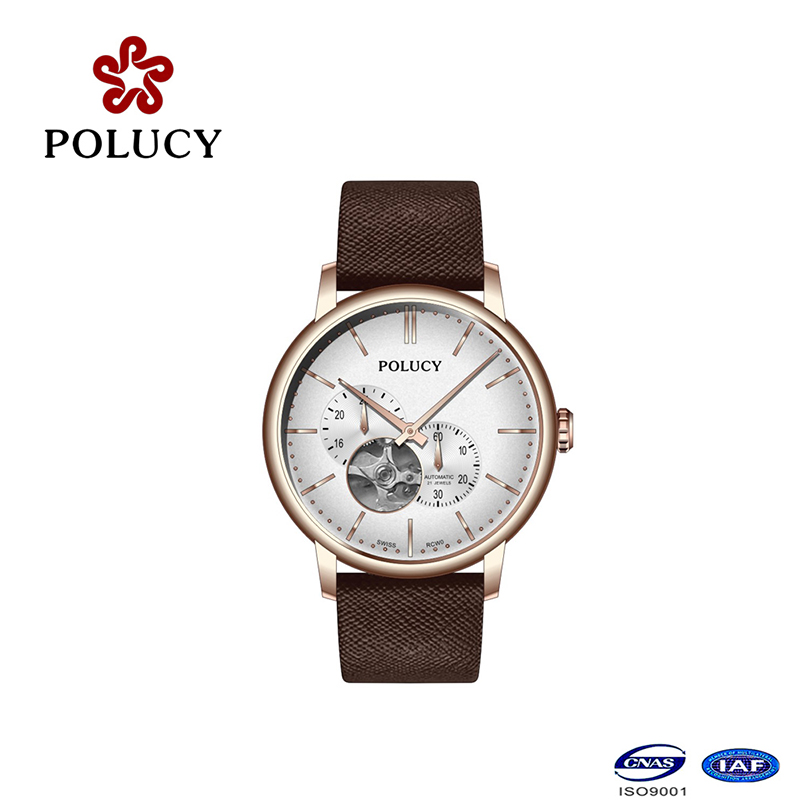 Factory Original Mechanical Watch Stainless Steel Case Genuine Leather Strap