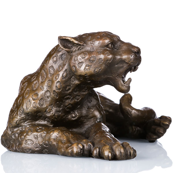 Wild Animal Small Size Hand-Made Leopard Bronze Sculpture Statue Tpal-064