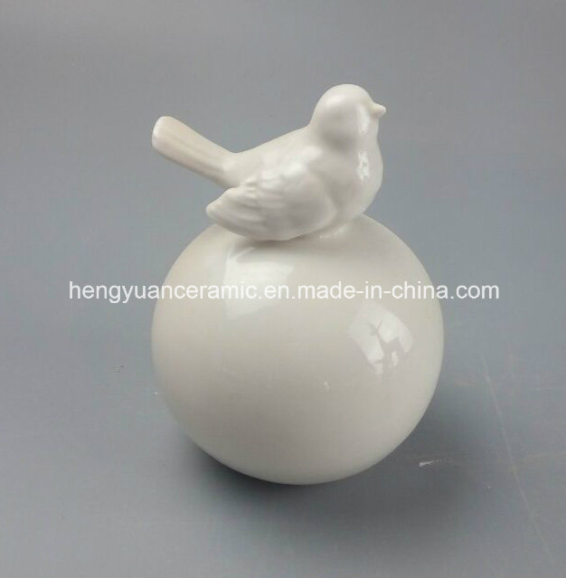 Garden Decoration White Ceramic Bird with Big Ball